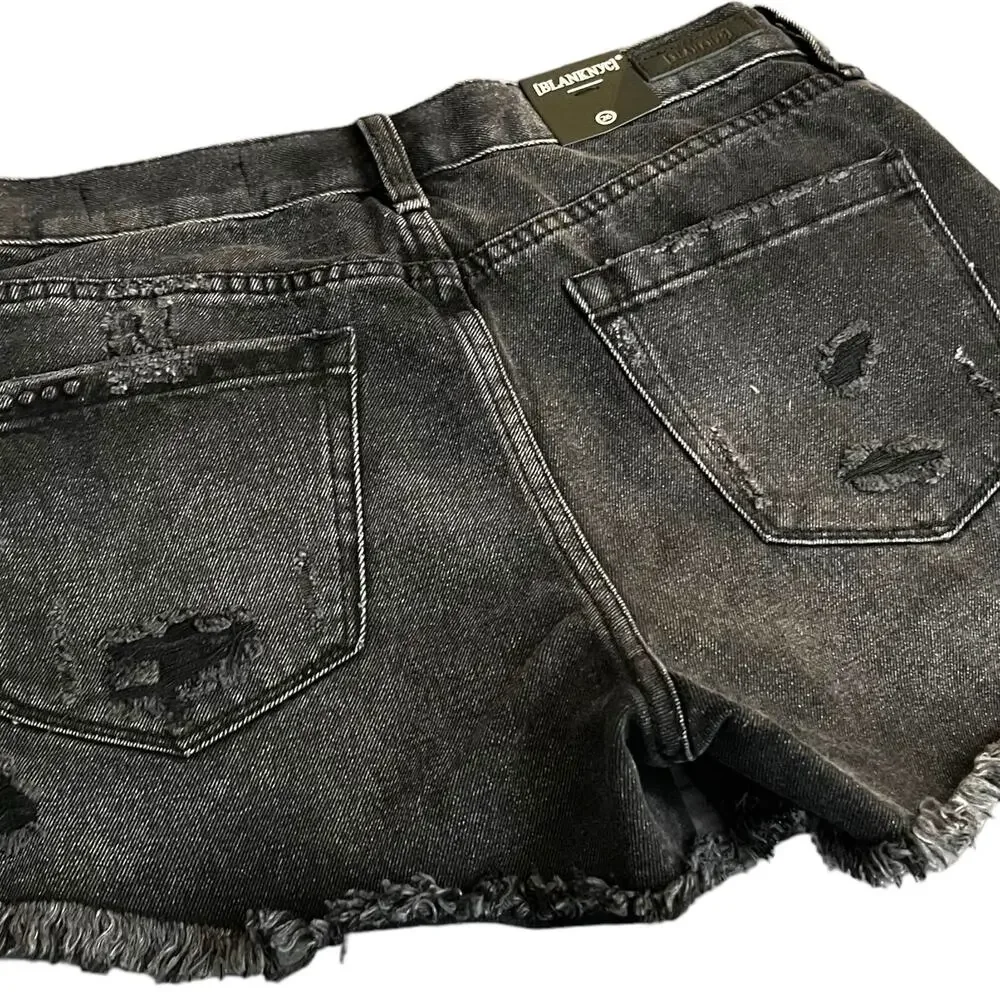 Blank NYC Shorts Womens 26 Washed Black Distressed Denim Mid Rise Button Fly NWT - Picture 16 of 16